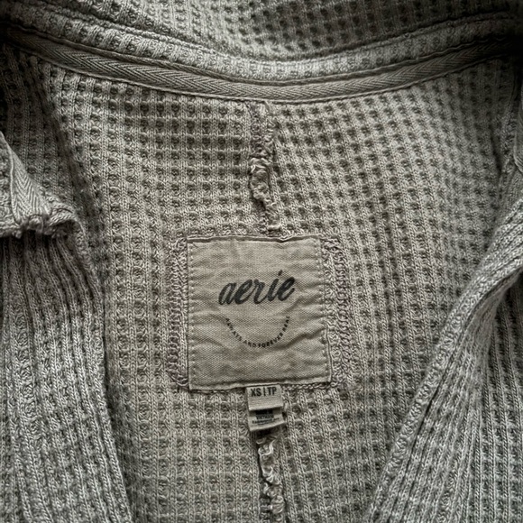 Aerie Lumberjane Waffle Long Sleeve Shirt Green - Picture 2 of 5